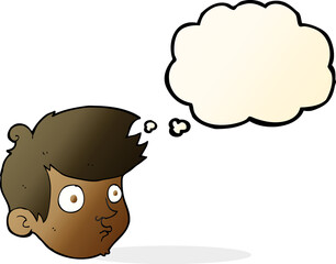 cartoon staring boy with thought bubble