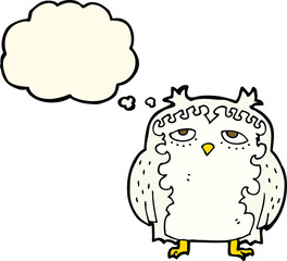 cartoon wise old owl with thought bubble
