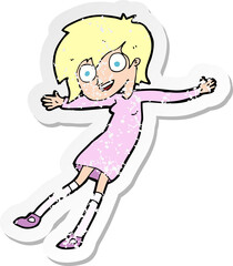 retro distressed sticker of a cartoon crazy excited girl