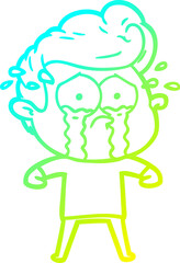 cold gradient line drawing cartoon crying man