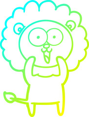 cold gradient line drawing happy cartoon lion