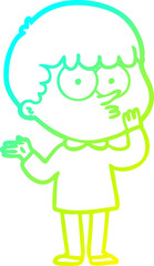 cold gradient line drawing cartoon curious boy