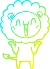 cold gradient line drawing happy cartoon lion