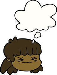 cartoon female face and thought bubble