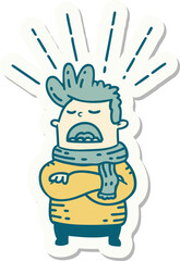 sticker of tattoo style man wearing scarf