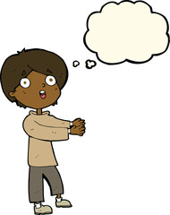 cartoon shocked boy with thought bubble