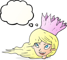 thought bubble cartoon woman with blowing hair
