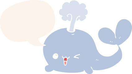 cartoon whale and speech bubble in retro style