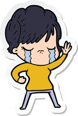 sticker of a cartoon woman crying