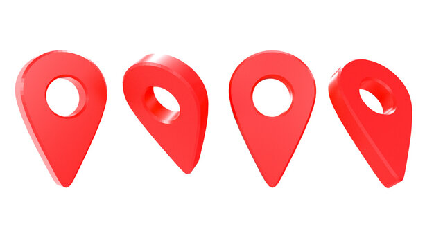 Mark on the map from different sides on a white background? GPS navigator with red point - 3D Illustration