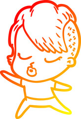 warm gradient line drawing cartoon pretty hipster girl