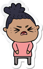 sticker of a cartoon angry woman