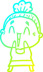 cold gradient line drawing cartoon happy old lady