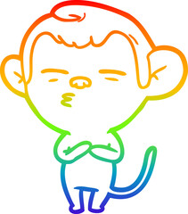 rainbow gradient line drawing cartoon suspicious monkey