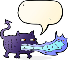 cartoon fire breathing imp with speech bubble