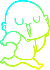 cold gradient line drawing happy cartoon bald man