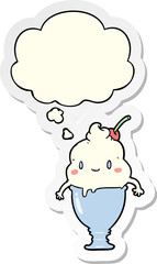 cute cartoon ice cream and thought bubble as a printed sticker