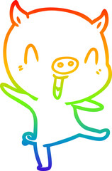 rainbow gradient line drawing cartoon pig dancing