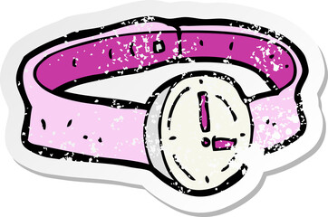 retro distressed sticker of a cartoon wrist watch