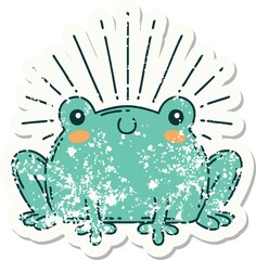 grunge sticker of tattoo style happy frog