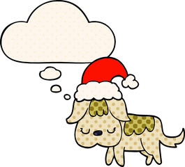 cute christmas dog and thought bubble in comic book style