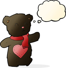cartoon white teddy bear with love heart with thought bubble