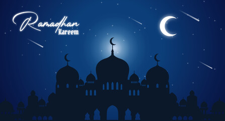 beautiful ramadan night full of stars and happiness silhouettes of mosques lined up neatly