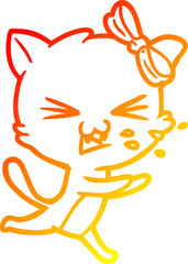 warm gradient line drawing cartoon cat