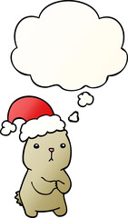 cartoon christmas bear worrying and thought bubble in smooth gradient style
