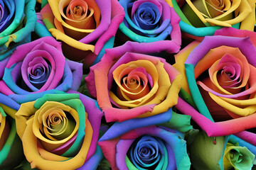 Fototapeta na wymiar Rainbow Roses created with Generative AI Technology