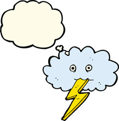 cartoon lightning bolt and cloud with thought bubble