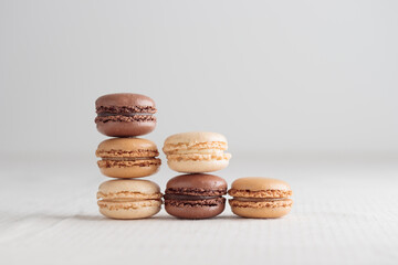 Colorful pastel eco handmade natural macaroons on white background. Gift for 8 March, International Women's Day, Valentine Day