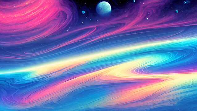 beautiful universe space psichedelic neon nebula sky  background new quality universal joyful colorful  stock image illustration wallpaper design, Generative AI