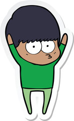 sticker of a stretching cartoon boy