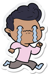 sticker of a cartoon man crying