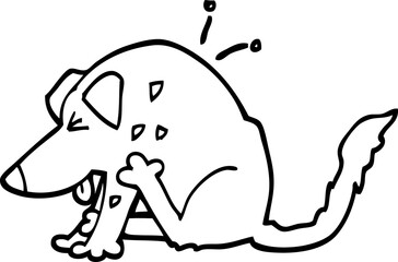 black and white cartoon dog scratching