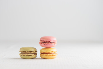 Colorful pastel eco handmade natural macaroons on white background. Gift for 8 March, International Women's Day, Valentine Day