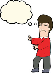 cartoon grumpy man with thought bubble
