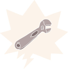 cartoon spanner and speech bubble in retro style