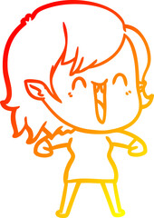 warm gradient line drawing cute cartoon happy vampire girl