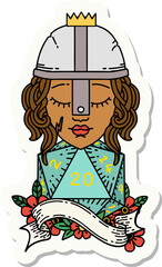 human fighter with natural twenty dice roll sticker