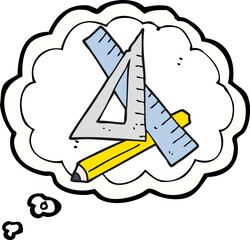 thought bubble cartoon pencil and ruler