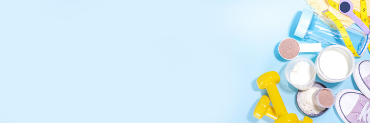 Set of protein bar, shake and powder