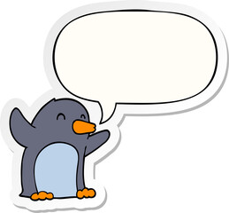 cartoon excited penguin and speech bubble sticker