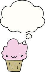 cartoon cupcake with face and thought bubble