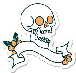 tattoo sticker with banner of a skull