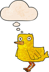 cartoon duck and thought bubble in grunge texture pattern style
