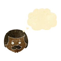 cartoon man with mustache with thought bubble