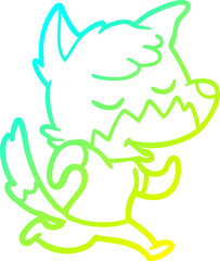 cold gradient line drawing friendly cartoon fox running