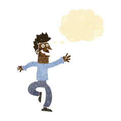 cartoon happy man with thought bubble